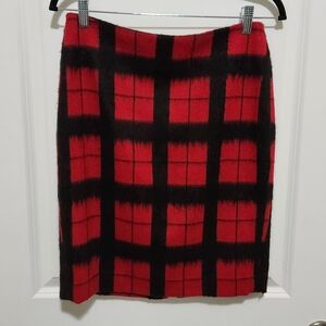 Talbots 4P Pencil Skirt Red Black Plaid Wool Blend Retro Preppy Dark Academia